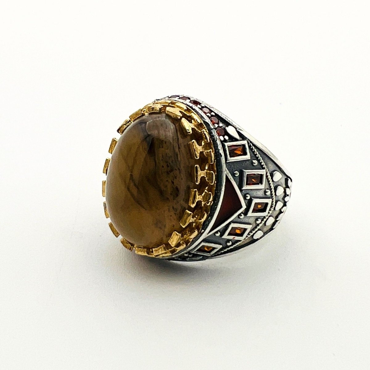 Men's Brown Agate Silver Ring - TryAladdin