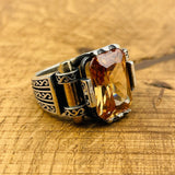 Men's Champagne Citrine Square Ring - TryAladdin