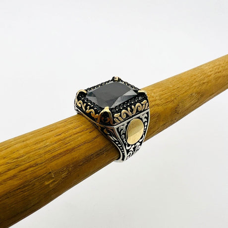 Men's Embroidered Onyx Silver Ring - TryAladdin