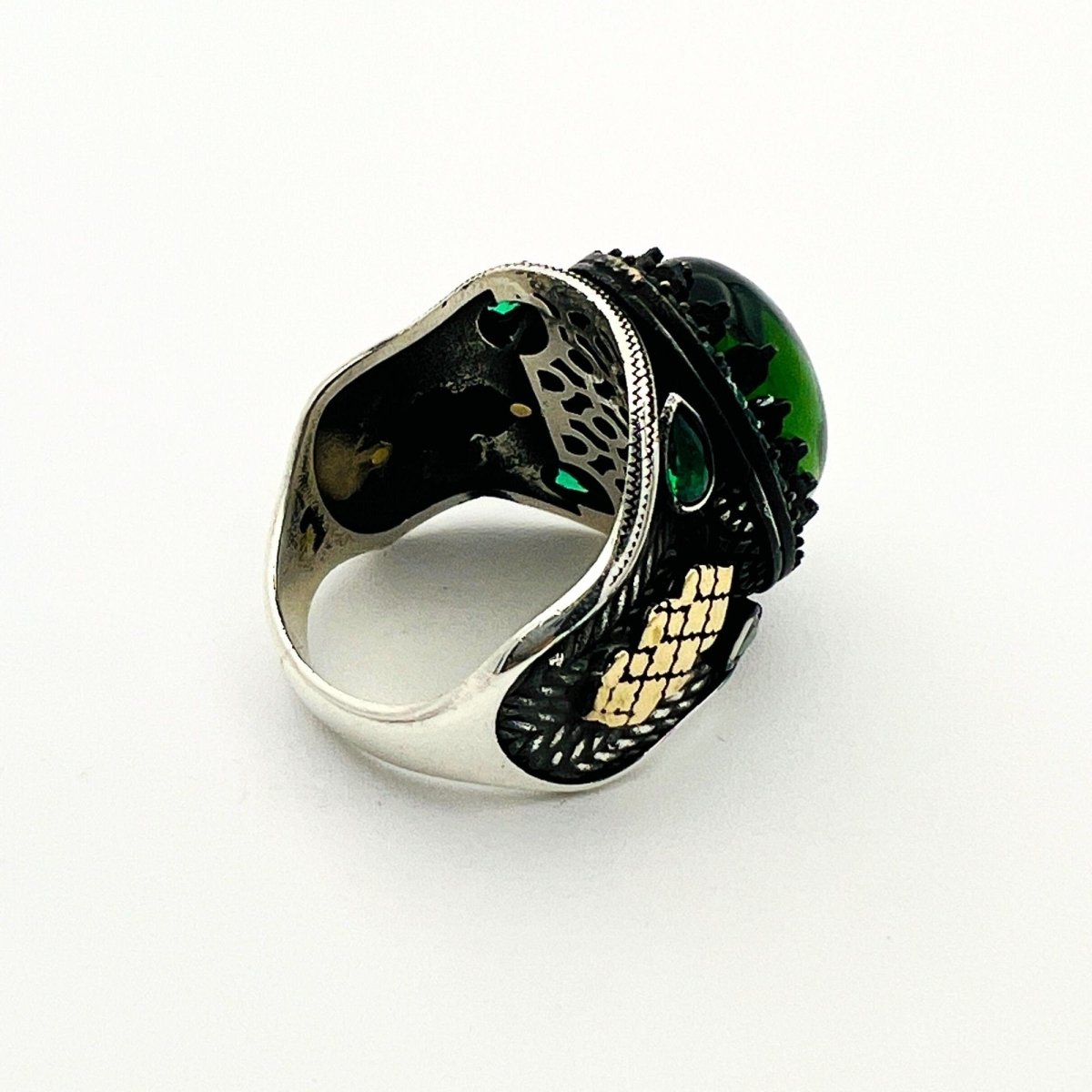 Men's Green Agate Silver Ring - TryAladdin