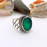 Men's Green Agate Stone Silver Ring - TryAladdin