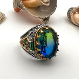 Men's Green - Blue Stone Silver Ring - TryAladdin