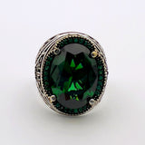 Men's Green Emerald Silver Ring - TryAladdin