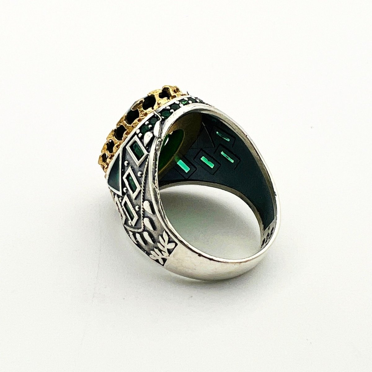 Men's Green Emerald Silver Ring - TryAladdin