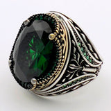 Men's Green Emerald Silver Ring - TryAladdin