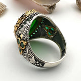 Men's Green Emerald Stone Silver Ring - TryAladdin