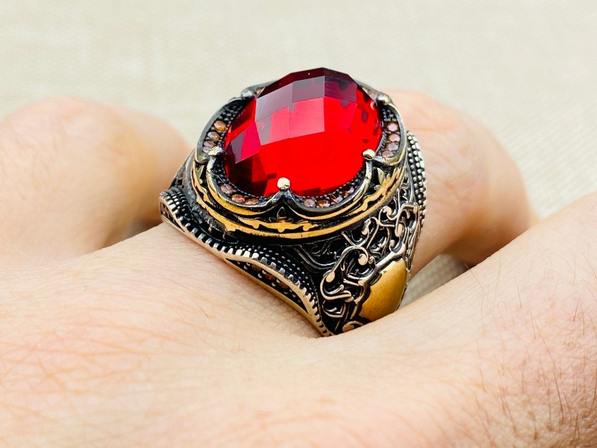 Men's Handmade Red Stone Ottoman Ring - TryAladdin