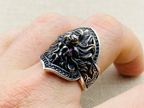 Men's Lion Design Silver Ring - TryAladdin