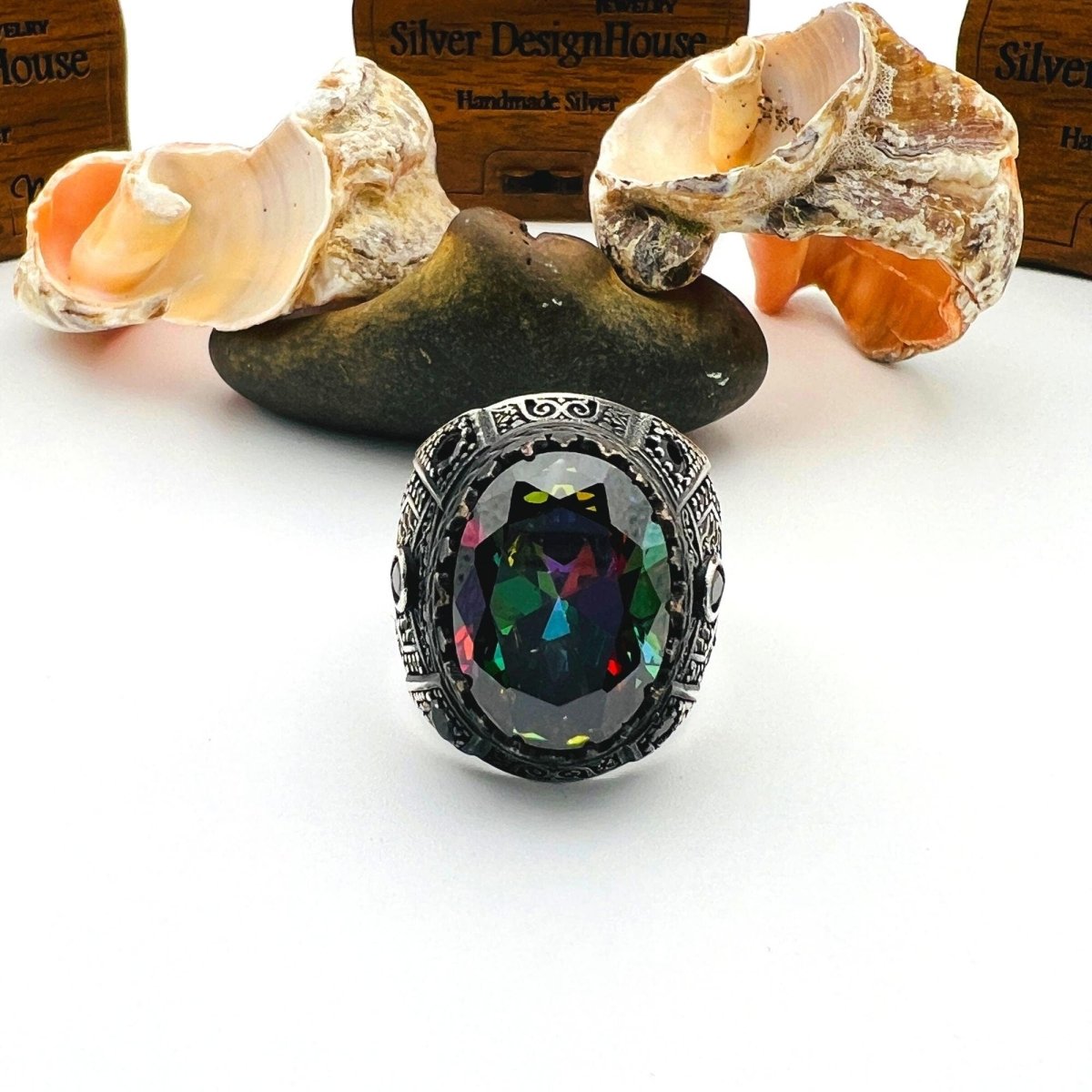 Men's Multicolor Mystic Topaz Stone Silver Ring - TryAladdin