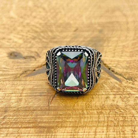 Men's Mystic Topaz Silver Ring - TryAladdin