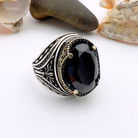 Men's Onyx Oval Stone Ring - TryAladdin