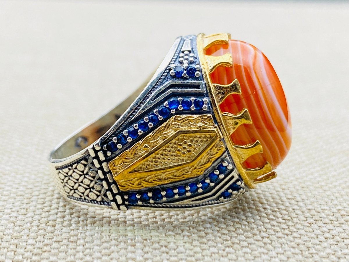 Men's Orange Agate Stone Ring - TryAladdin