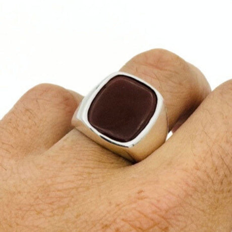 Men's Red Agate Gemstone Silver Ring - TryAladdin