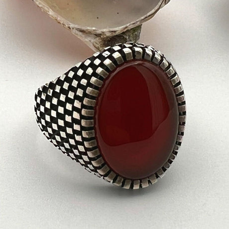 Men's Red Agate Ottoman Ring - TryAladdin