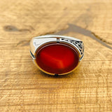 Men’s Red Agate Oval Ring - TryAladdin