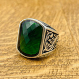 Men's Silver Ring with Green Zircon Stone - TryAladdin