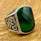 Men's Silver Ring with Green Zircon Stone - TryAladdin