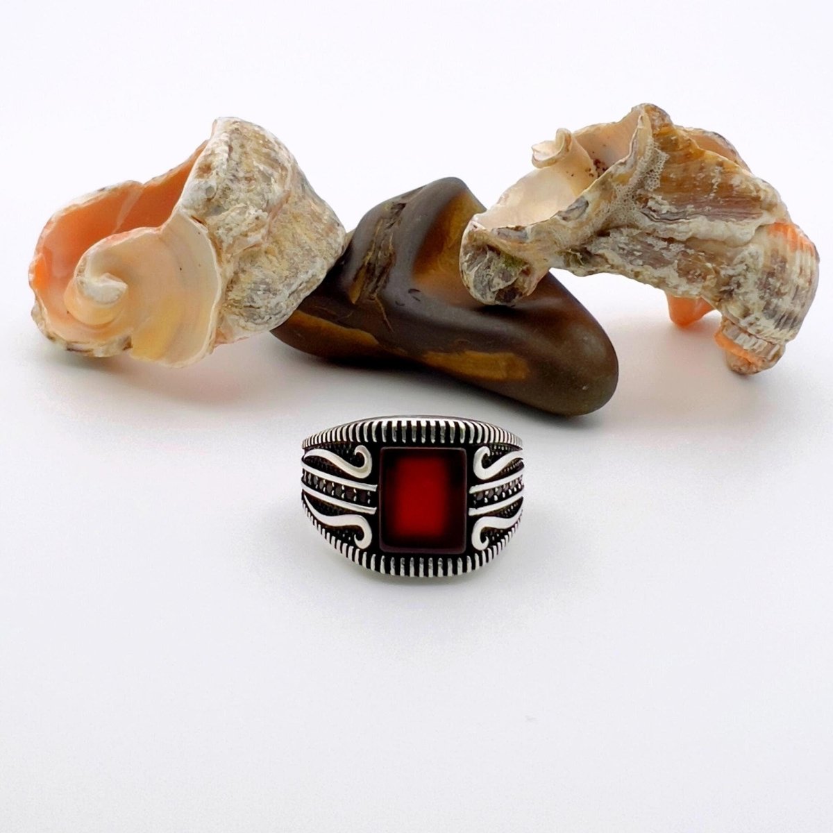 Men's Silver Ring with Square Red Agate - TryAladdin