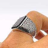 Men's Square Model with Micro Black Onyx Silver Ring - TryAladdin