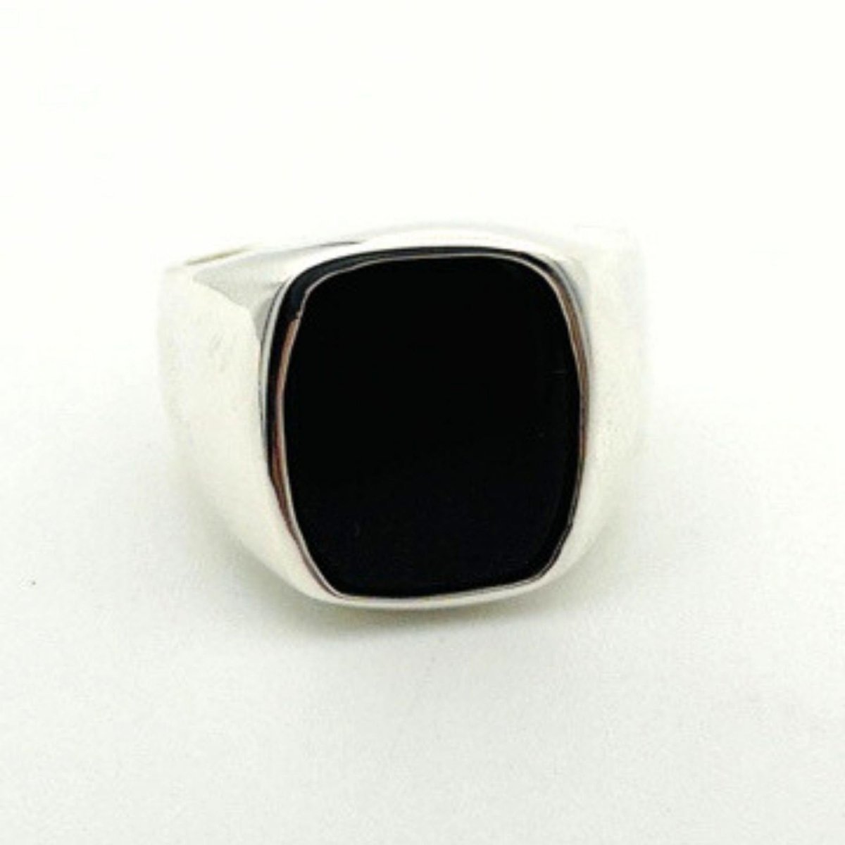 Men's Square Natural Black Onyx Silver Ring - TryAladdin