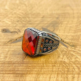 Men's Square Red Zircon Ring - TryAladdin