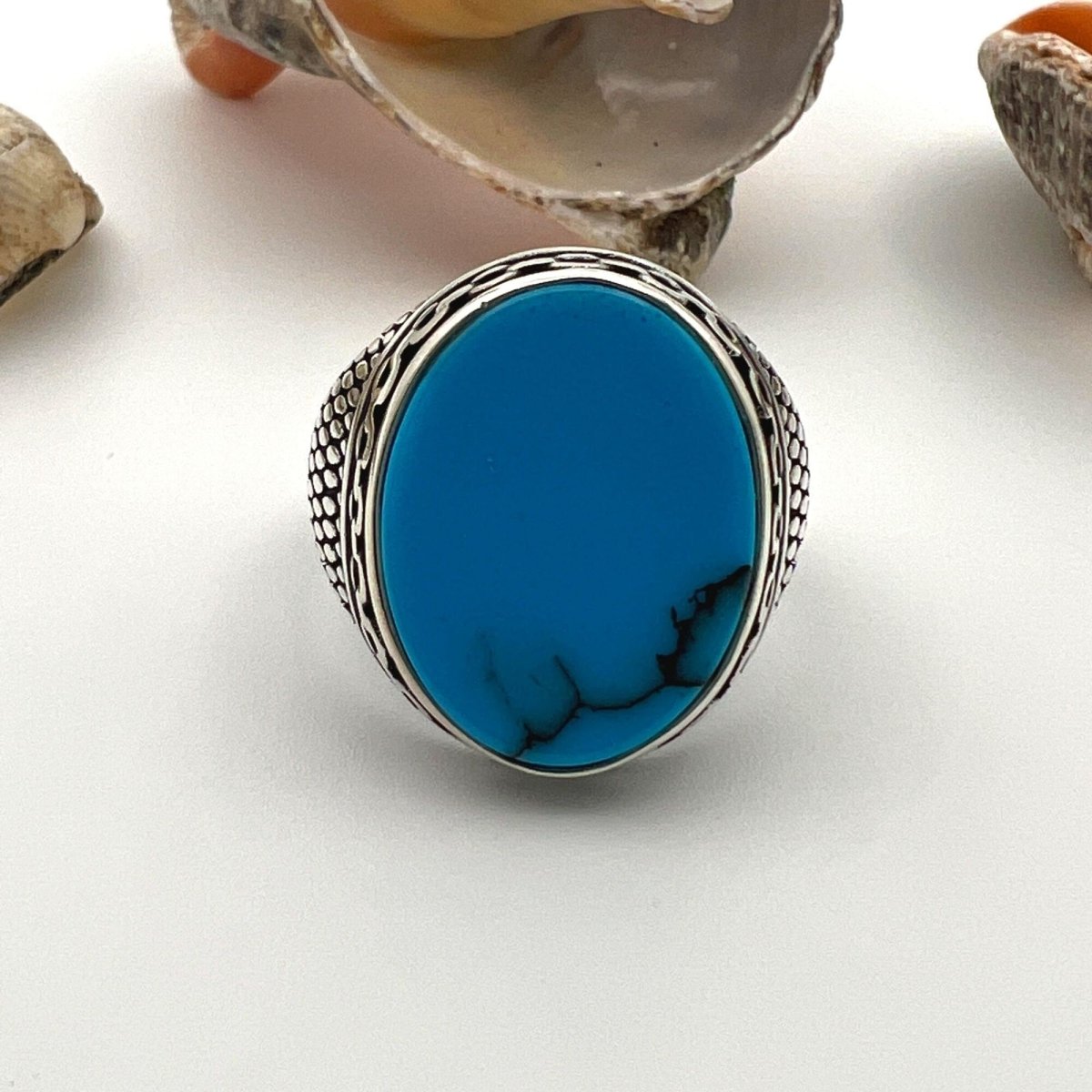 Men's Turquoise Stone Handmade Silver Ring - TryAladdin