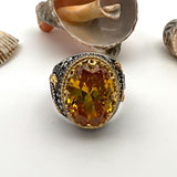 Men's Yellow Citrine Stone Silver Ring - TryAladdin