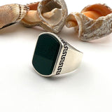 Men's Yemeni Aqeeq Stone Green Agate 925 Sterling Silver Ring - TryAladdin