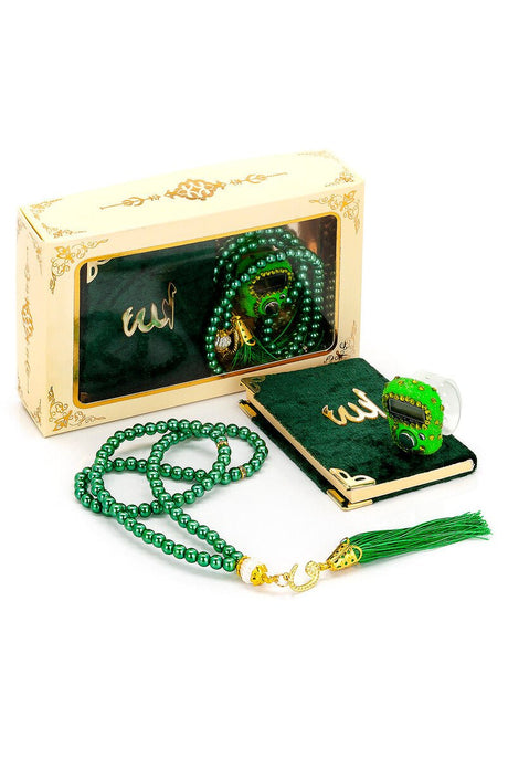 Mini Yasin, Crystal Stone Prayer Bead and Stone Designed Dhikrmatic Gift Set, Green Color - TryAladdin