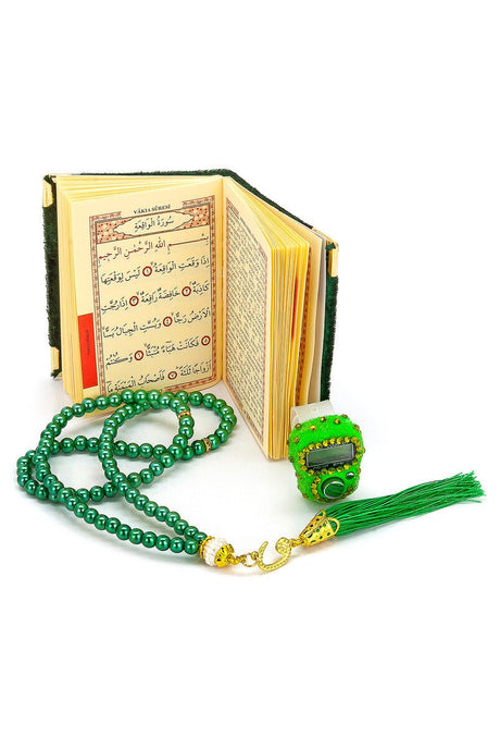 Mini Yasin, Crystal Stone Prayer Bead and Stone Designed Dhikrmatic Gift Set, Green Color - TryAladdin