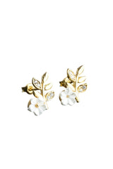 Nereze | Gold Plated Tiny Magnolia Flower Olive Branch Earrings - TryAladdin