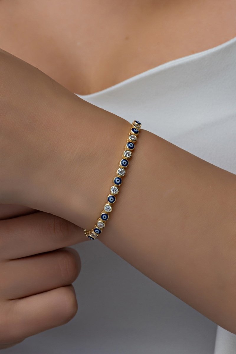 Nereze | Gold Waterway Bracelet with Nazar Evil Eye - TryAladdin