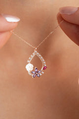 Nereze | Magnolia Blossom Purple Camellia Flower Detail Drop Necklace - TryAladdin