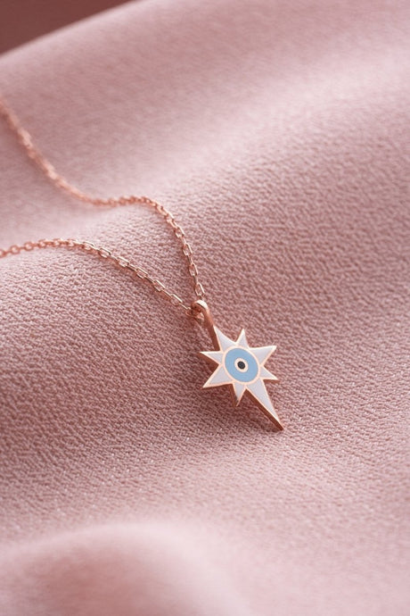 Nereze | Rose Enameled Polar Star Necklace - TryAladdin