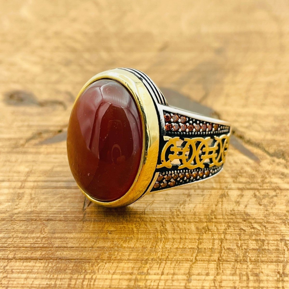 Red Agate Silver Ring for Men - TryAladdin