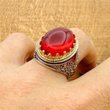 Red Topaz Oval Agate Ring - TryAladdin