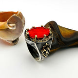 Red Tourmaline Oval Stone Men's Ring - TryAladdin