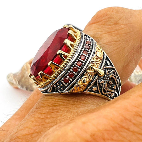 Red Tourmaline Oval Stone Men's Ring - TryAladdin