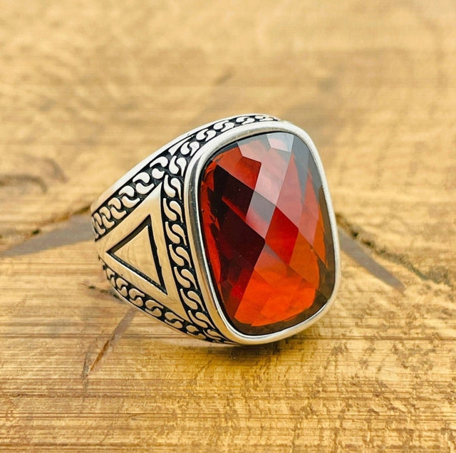 Red Zircon Silver Ring - TryAladdin