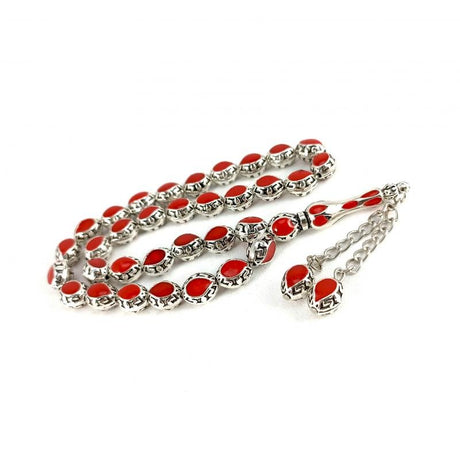 Selderesi | Red Enameled Cast Metal Alpaca Tasbih - TryAladdin