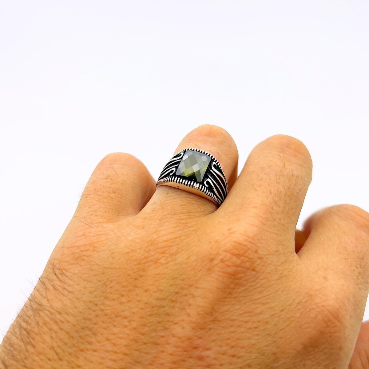 Square Yellow Amber Silver Ring - TryAladdin