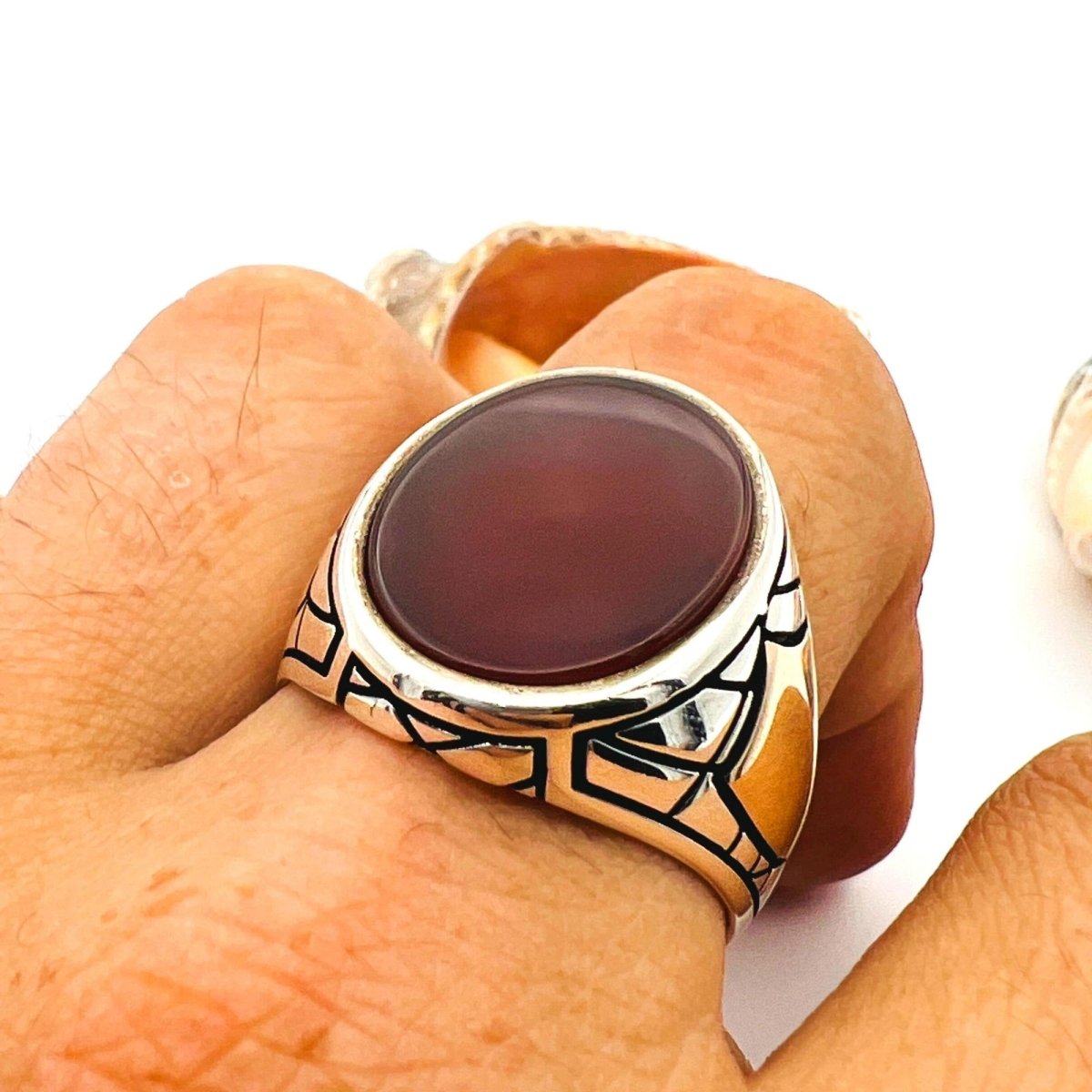 Step into Elegance with our Men's Red Agate Stone Ring - TryAladdin