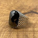 Sterling Silver 925 Handmade Black Zircon Men's Ring - TryAladdin