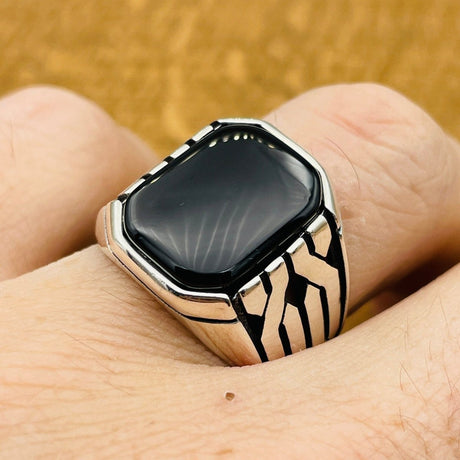 Sterling Silver 925 Handmade Onyx Stone Men's Ring - TryAladdin