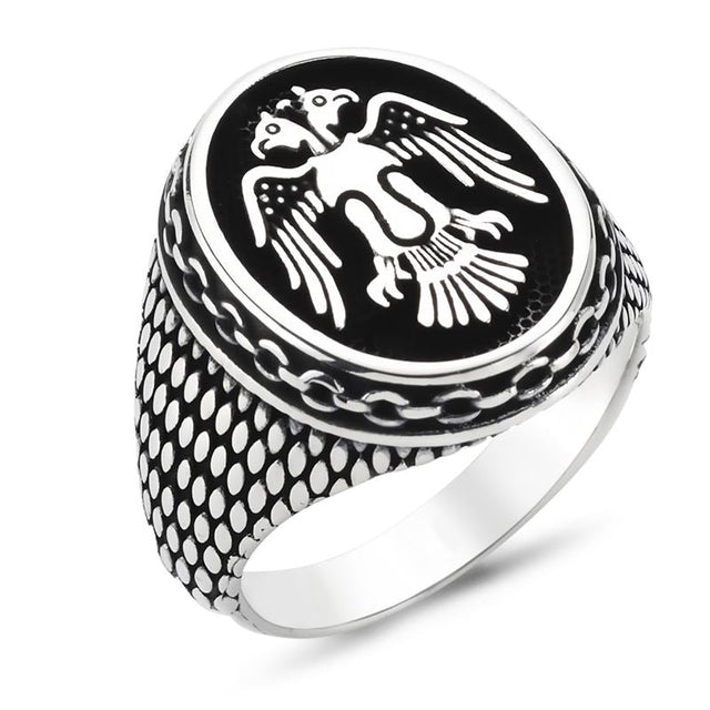 Taki | Double - Headed Seljuk Eagle Men's Silver Ring Without Stone - TryAladdin