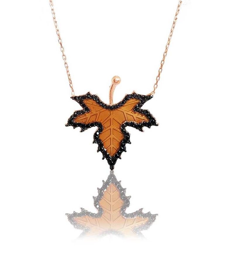 Taki | Sycamore Leaf Women's Silver Leaf Necklace with Sycamore Leaf Stone - TryAladdin