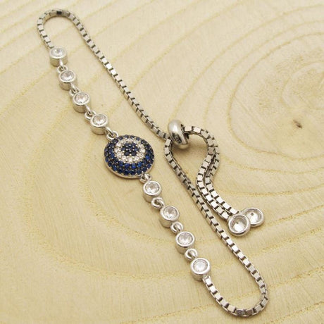 Taki | Nazar Beaded Silver Bracelet with Flexible Lock with Evil Eye Bead Stone - TryAladdin