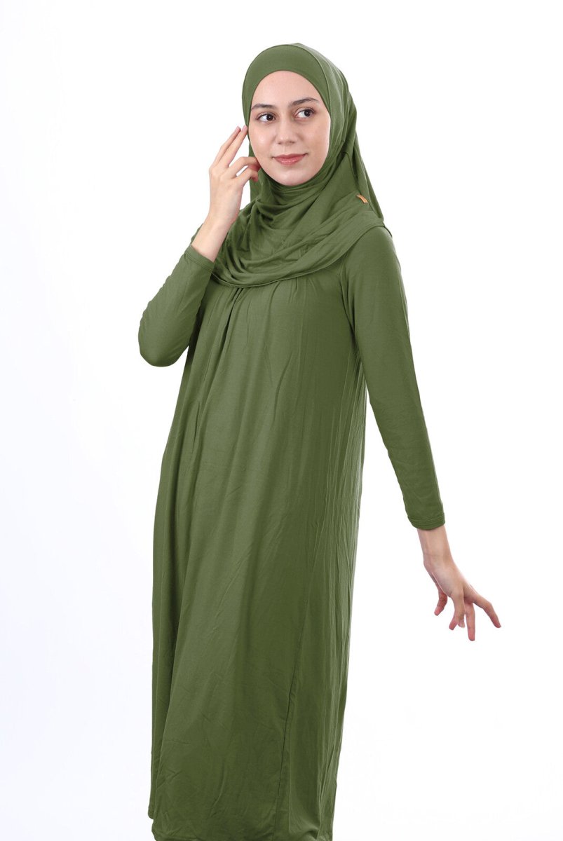 Teenage Size 12 - 15 Years Old Khaki One Piece Women's Prayer Dress with Headscarf - TryAladdin