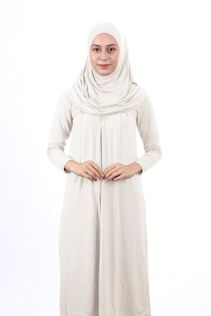 Teenage Size 12 - 15 Years Old White One Piece Women's Prayer Dress with Headscarf - TryAladdin