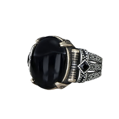 Tesbihevim | Chain Series Men's Silver Ring with Onyx Stone - TryAladdin